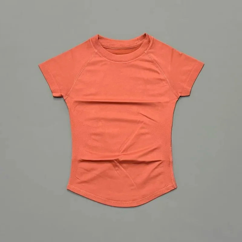 Women Short Sleeve Slim Fit Seamless Yoga Bodysuit Sculpting Body Shaper Breathable Running Gym Pilates Fitness Shirts
