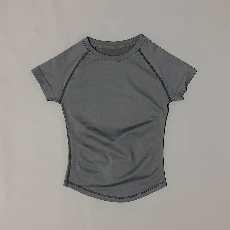 Women Short Sleeve Slim Fit Seamless Yoga Bodysuit Sculpting Body Shaper Breathable Running Gym Pilates Fitness Shirts