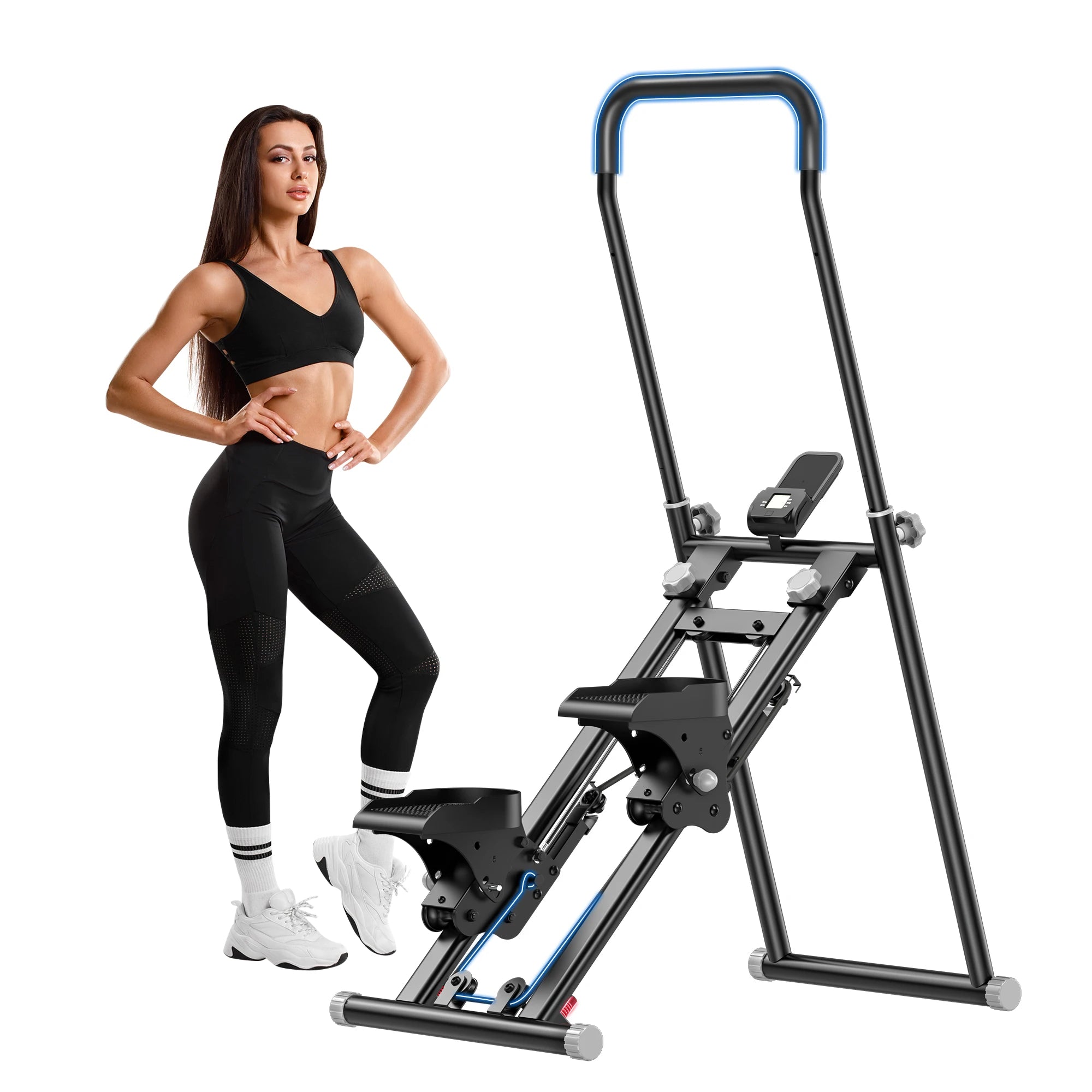 Foldable Home Stair Stepper, 3-Level Incline Stairmaster Climbing Machine, Full Body Workout Vertical Climber with LCD Display &