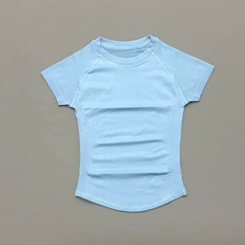 Women Short Sleeve Slim Fit Seamless Yoga Bodysuit Sculpting Body Shaper Breathable Running Gym Pilates Fitness Shirts
