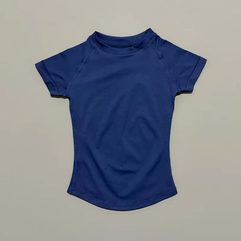Women Short Sleeve Slim Fit Seamless Yoga Bodysuit Sculpting Body Shaper Breathable Running Gym Pilates Fitness Shirts