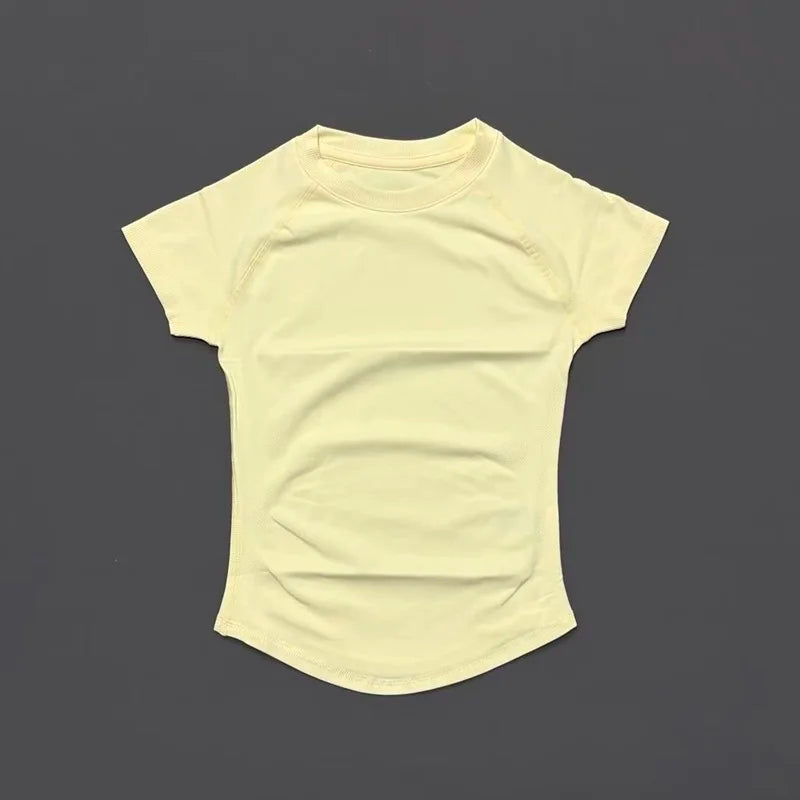 Women Short Sleeve Slim Fit Seamless Yoga Bodysuit Sculpting Body Shaper Breathable Running Gym Pilates Fitness Shirts