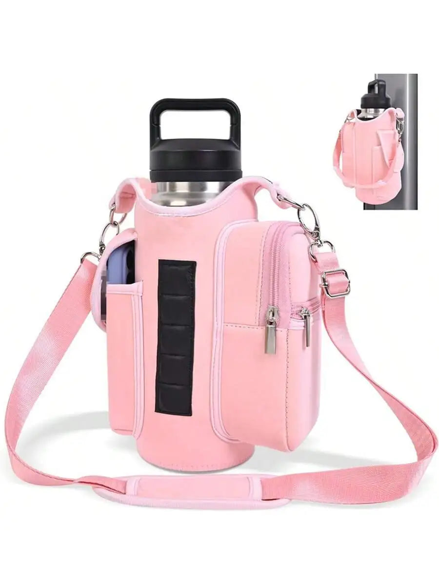 Magnetic Fitness Water Bottle Holder with Phone Pocket and Shoulder Strap Gym Accessories Storage Pouch Carrier Bottle Cover