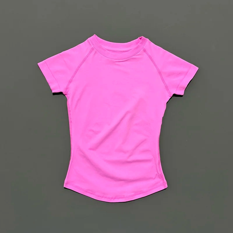 Women Short Sleeve Slim Fit Seamless Yoga Bodysuit Sculpting Body Shaper Breathable Running Gym Pilates Fitness Shirts