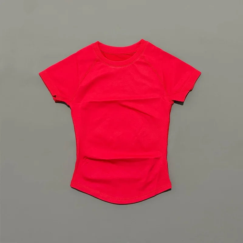 Women Short Sleeve Slim Fit Seamless Yoga Bodysuit Sculpting Body Shaper Breathable Running Gym Pilates Fitness Shirts