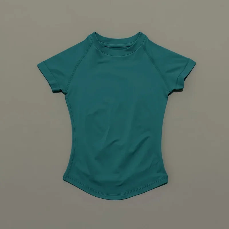 Women Short Sleeve Slim Fit Seamless Yoga Bodysuit Sculpting Body Shaper Breathable Running Gym Pilates Fitness Shirts
