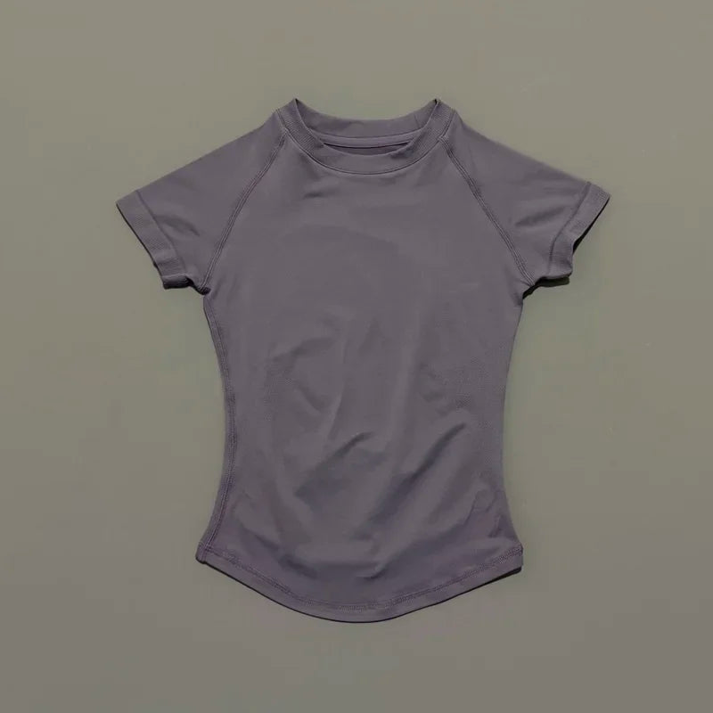 Women Short Sleeve Slim Fit Seamless Yoga Bodysuit Sculpting Body Shaper Breathable Running Gym Pilates Fitness Shirts