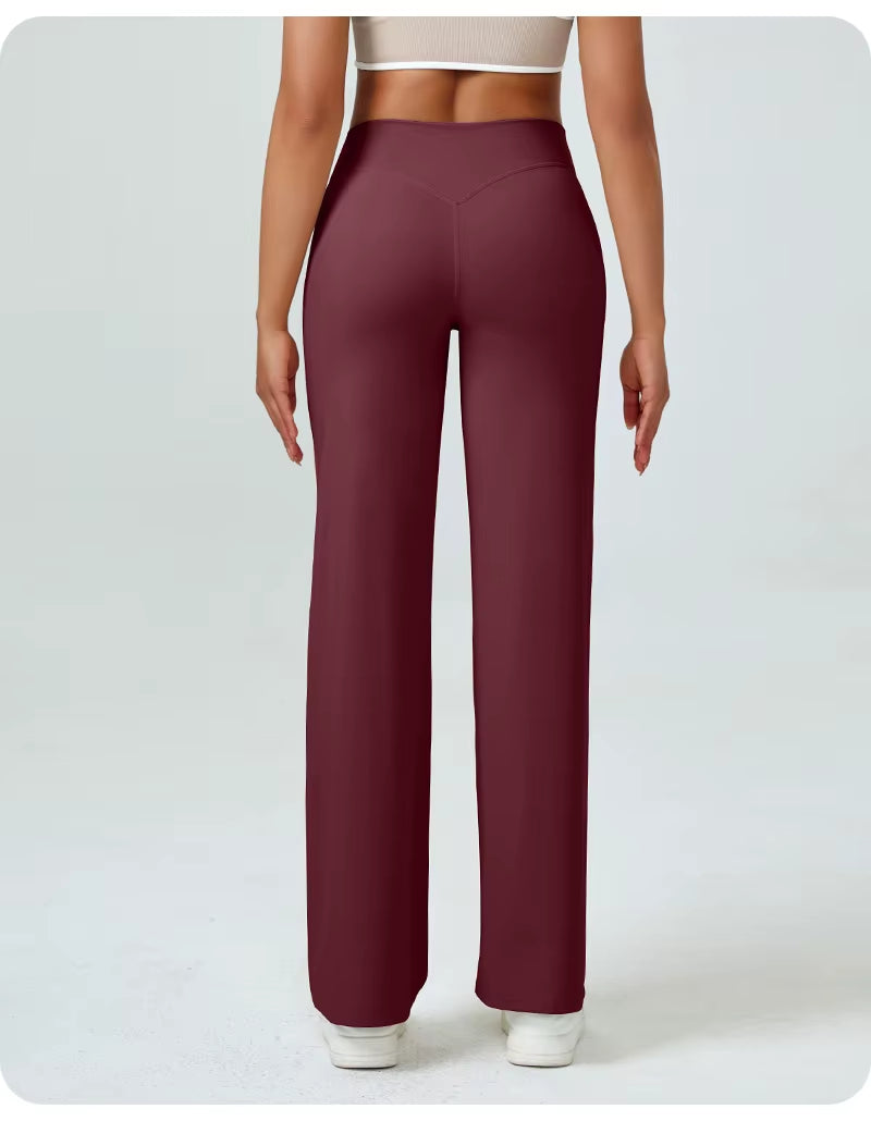 High Waisted Straight Leg Yoga Pants for Women, Naked Feeling Butt Lifting Loose Fit Workout Trousers, Slimming Gym Pants