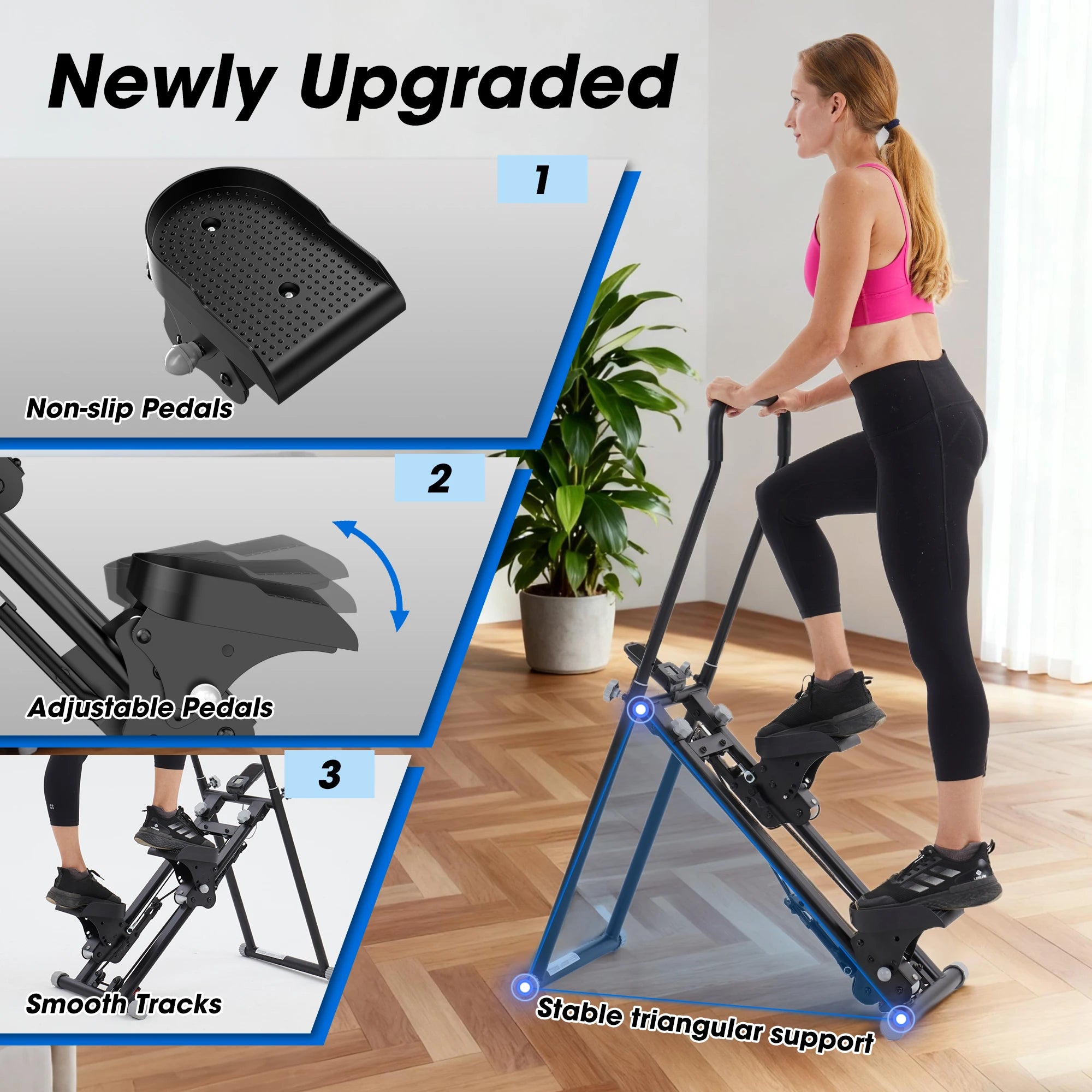 Foldable Home Stair Stepper, 3-Level Incline Stairmaster Climbing Machine, Full Body Workout Vertical Climber with LCD Display &