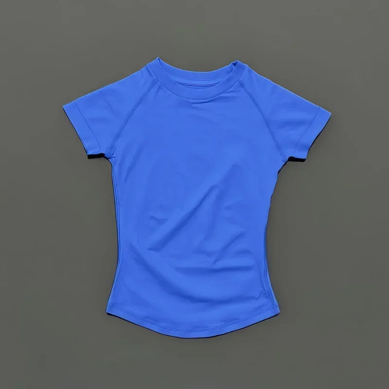 Women Short Sleeve Slim Fit Seamless Yoga Bodysuit Sculpting Body Shaper Breathable Running Gym Pilates Fitness Shirts