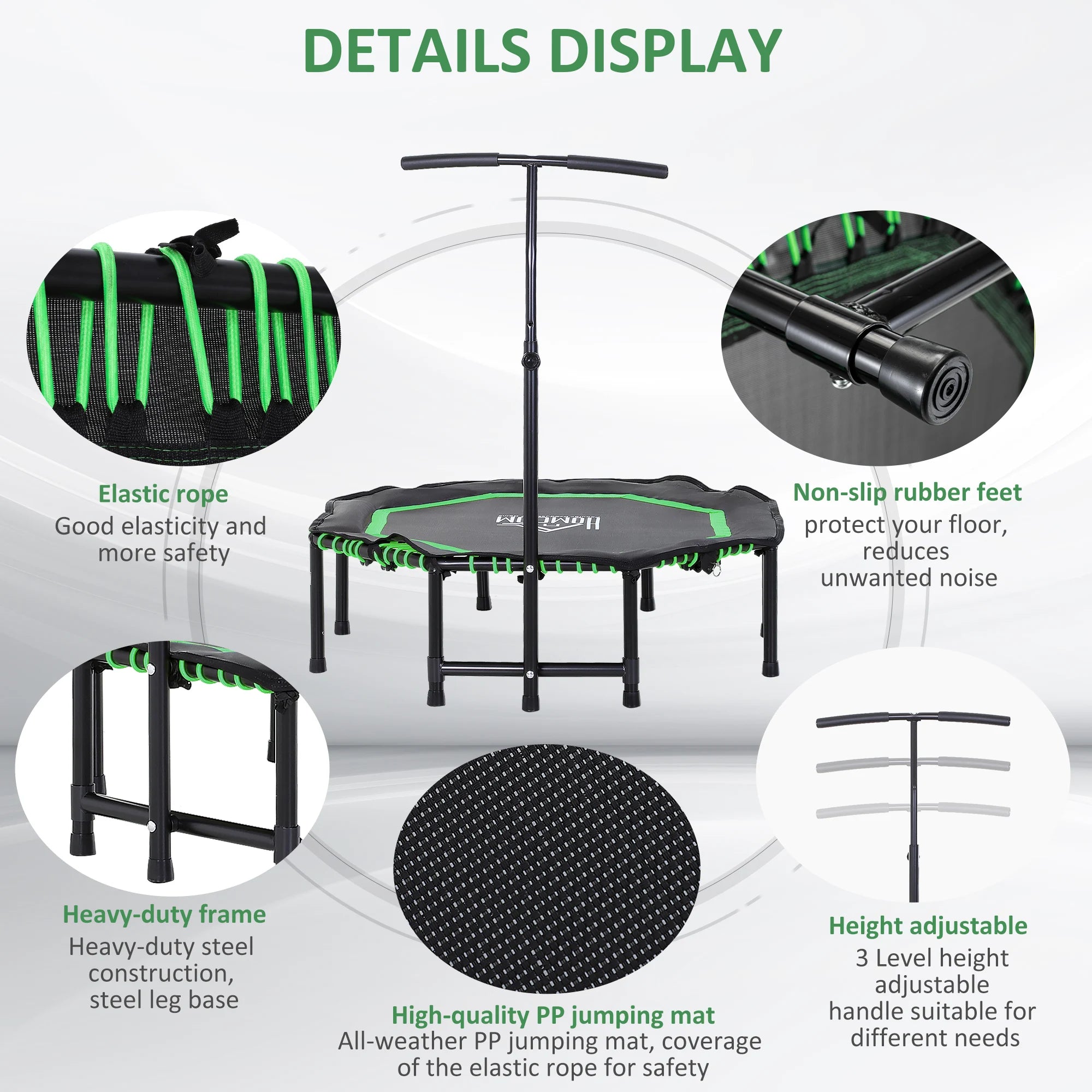 HOMCOM Foldable Trampoline Bouncer Jumper Adjust Handle for Adult - Green