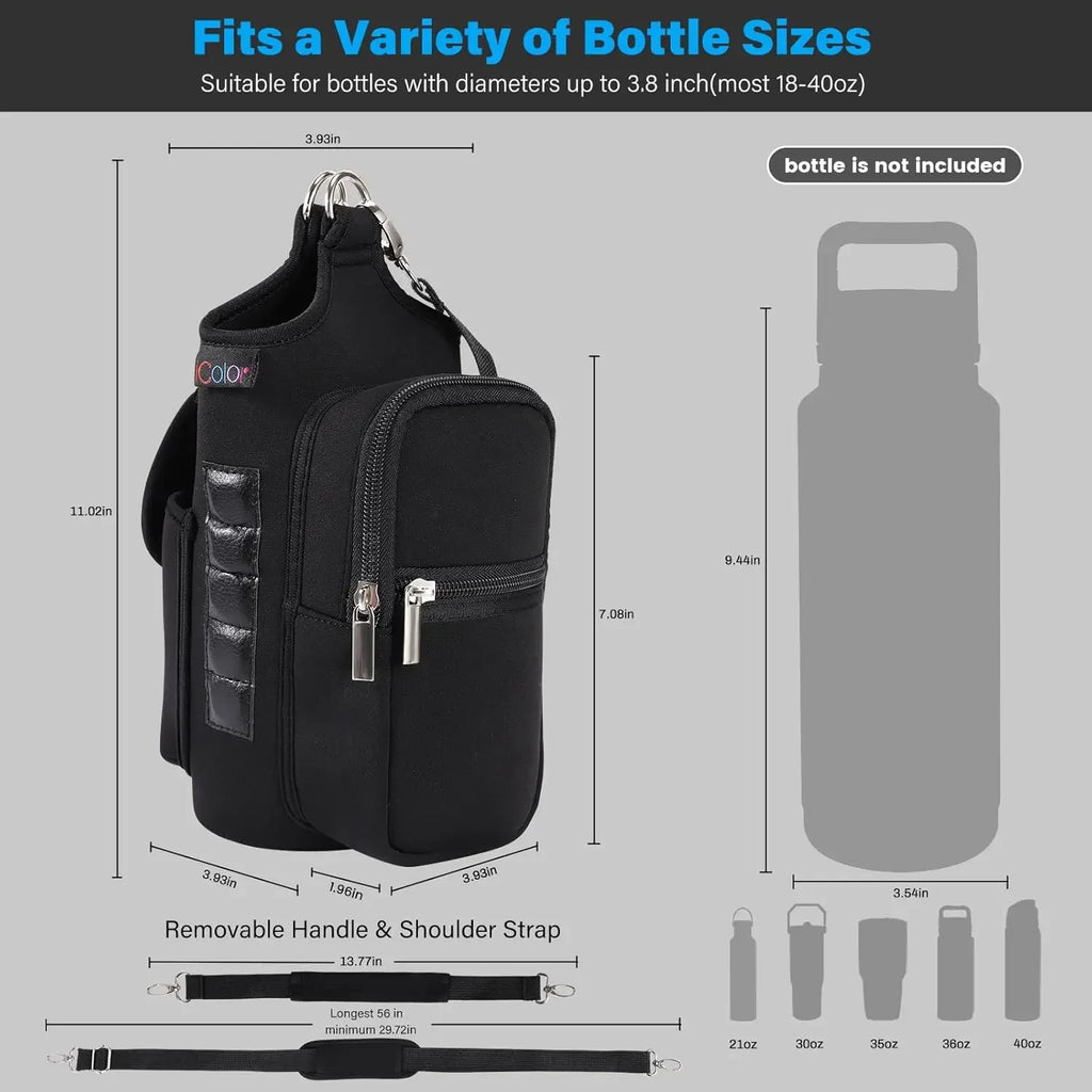 Magnetic Fitness Water Bottle Holder with Phone Pocket and Shoulder Strap Gym Accessories Storage Pouch Carrier Bottle Cover