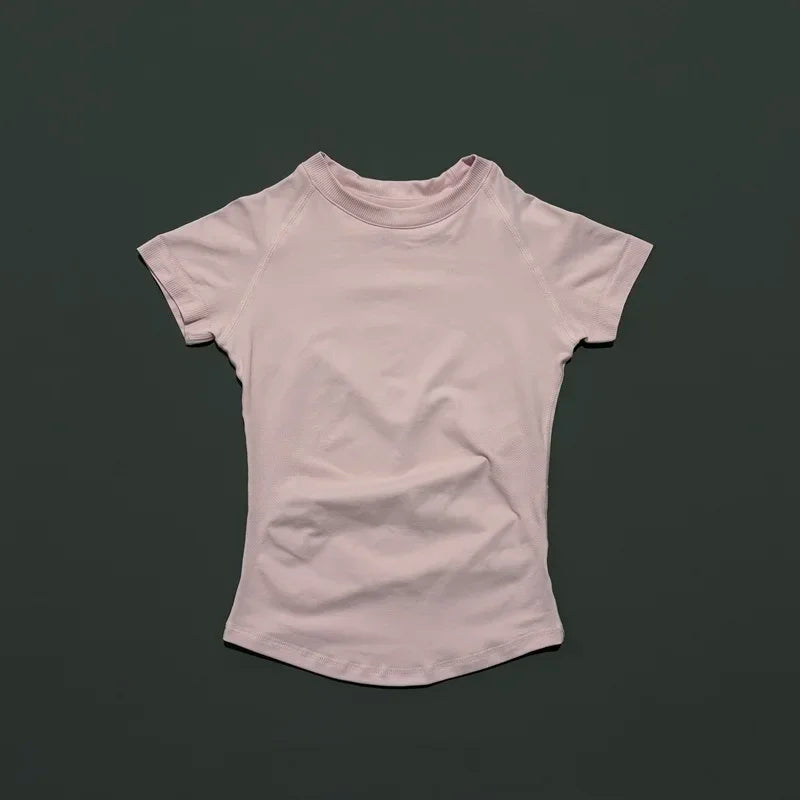 Women Short Sleeve Slim Fit Seamless Yoga Bodysuit Sculpting Body Shaper Breathable Running Gym Pilates Fitness Shirts