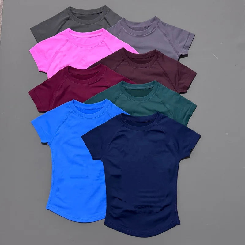 Women Short Sleeve Slim Fit Seamless Yoga Bodysuit Sculpting Body Shaper Breathable Running Gym Pilates Fitness Shirts