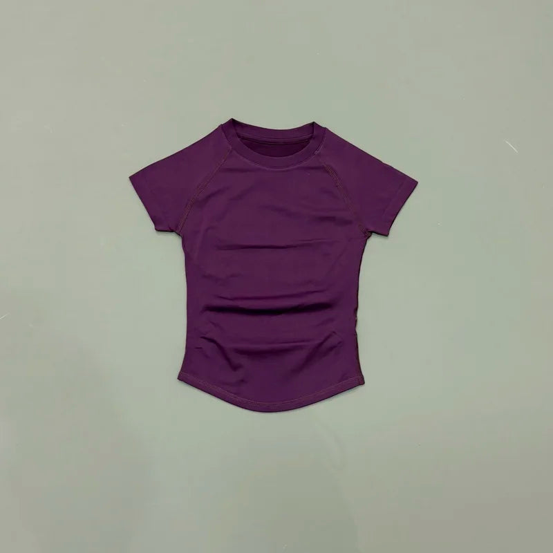 Women Short Sleeve Slim Fit Seamless Yoga Bodysuit Sculpting Body Shaper Breathable Running Gym Pilates Fitness Shirts