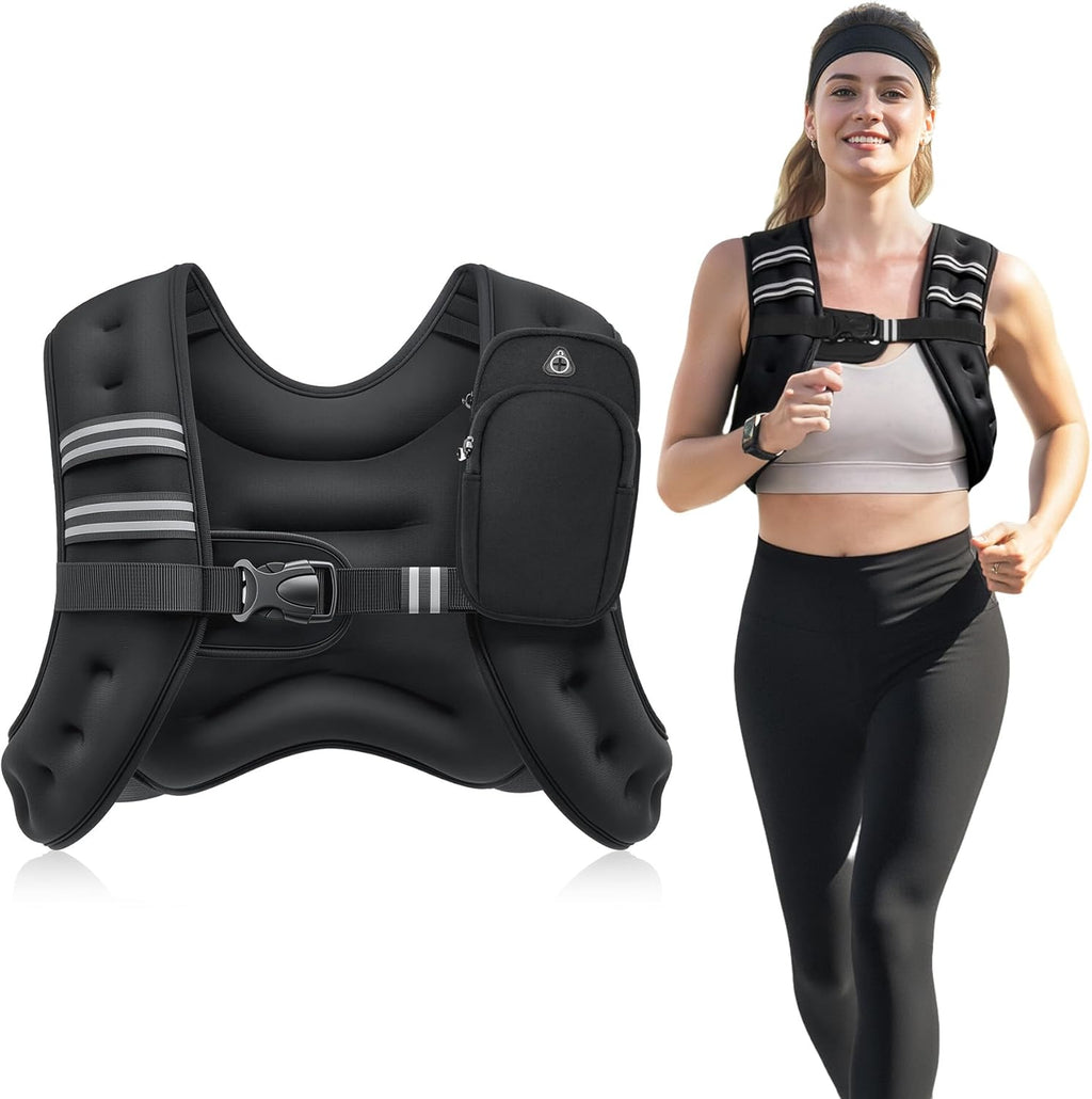 Weighted Vest for Running & Home Workouts, Adjustable 3.6–13.6Kg Weight Vest for Men & Women, No Bounce Training Vest with Phone Pocket & Reflective Strips