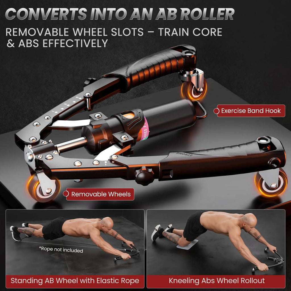 Twister Arm Trainer Hydraulic Power Chest Workout Equipment with Ab Roller Wheels and Hooks Adjustable 22-440Lbs Ab Machine