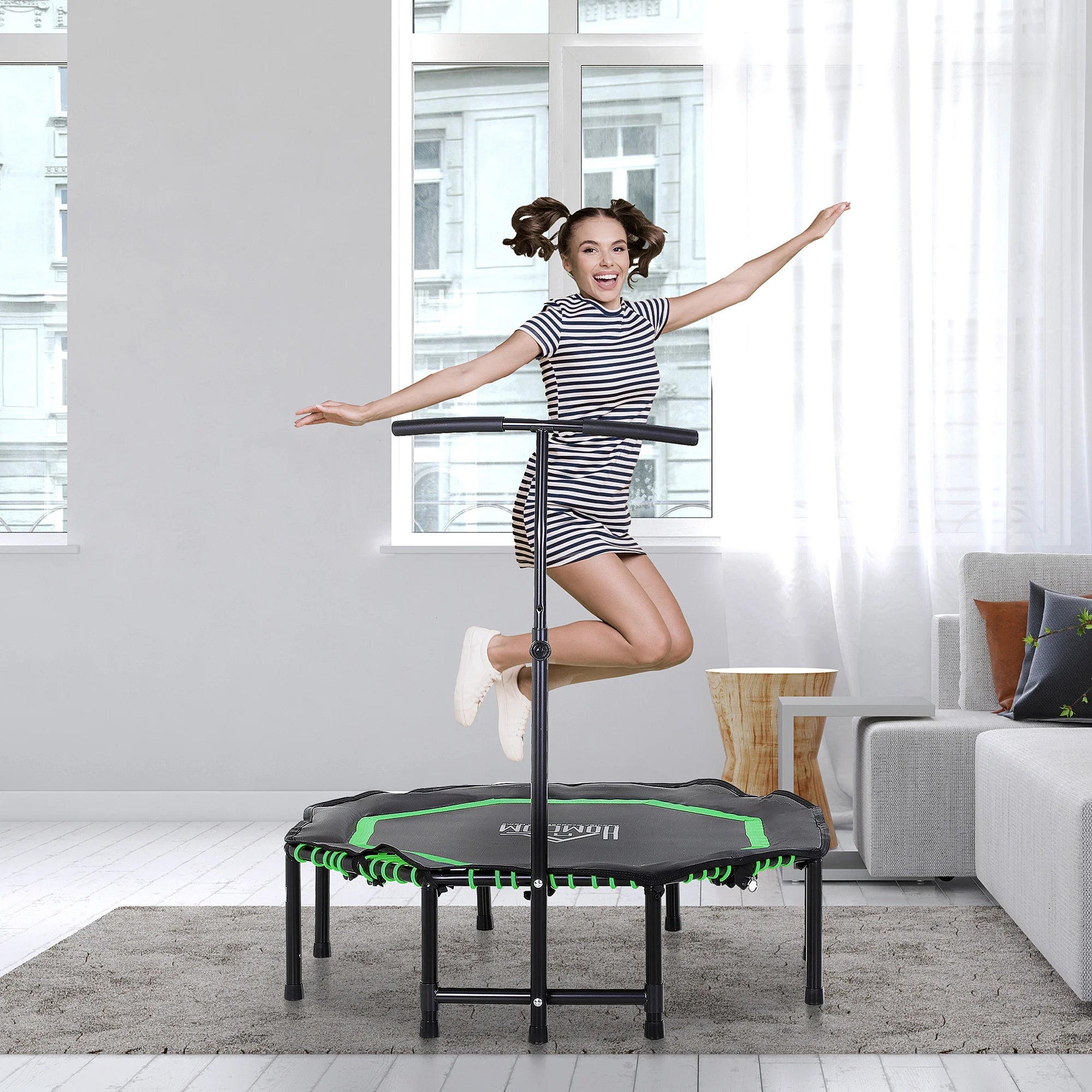 HOMCOM Foldable Trampoline Bouncer Jumper Adjust Handle for Adult - Green