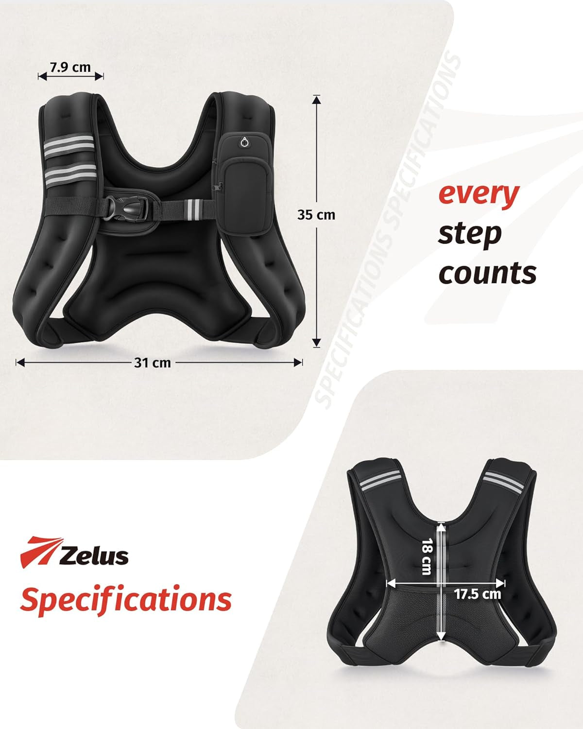 Weighted Vest for Running & Home Workouts, Adjustable 3.6–13.6Kg Weight Vest for Men & Women, No Bounce Training Vest with Phone Pocket & Reflective Strips