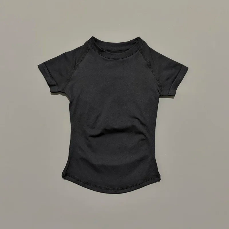 Women Short Sleeve Slim Fit Seamless Yoga Bodysuit Sculpting Body Shaper Breathable Running Gym Pilates Fitness Shirts
